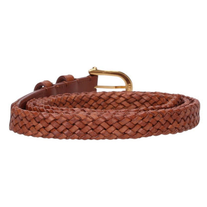CELINE Braided Mesh Leather Belt Brown Gold Size ONE SIZE