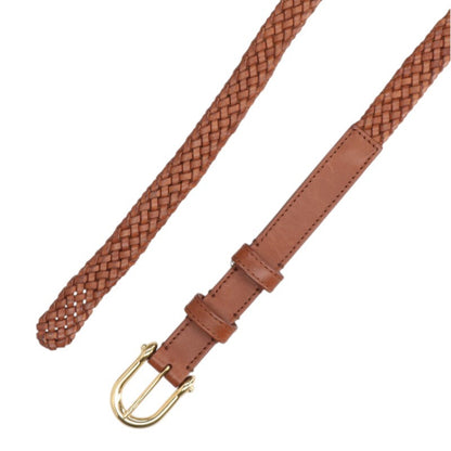 CELINE Braided Mesh Leather Belt Brown Gold Size ONE SIZE