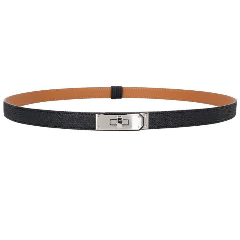 HERMES Kelly Buckle Epsom Belt Black/Silver
