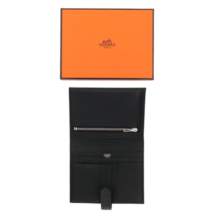 HERMES Bearn Compact Alligator Wallet Black Size ONE SIZE