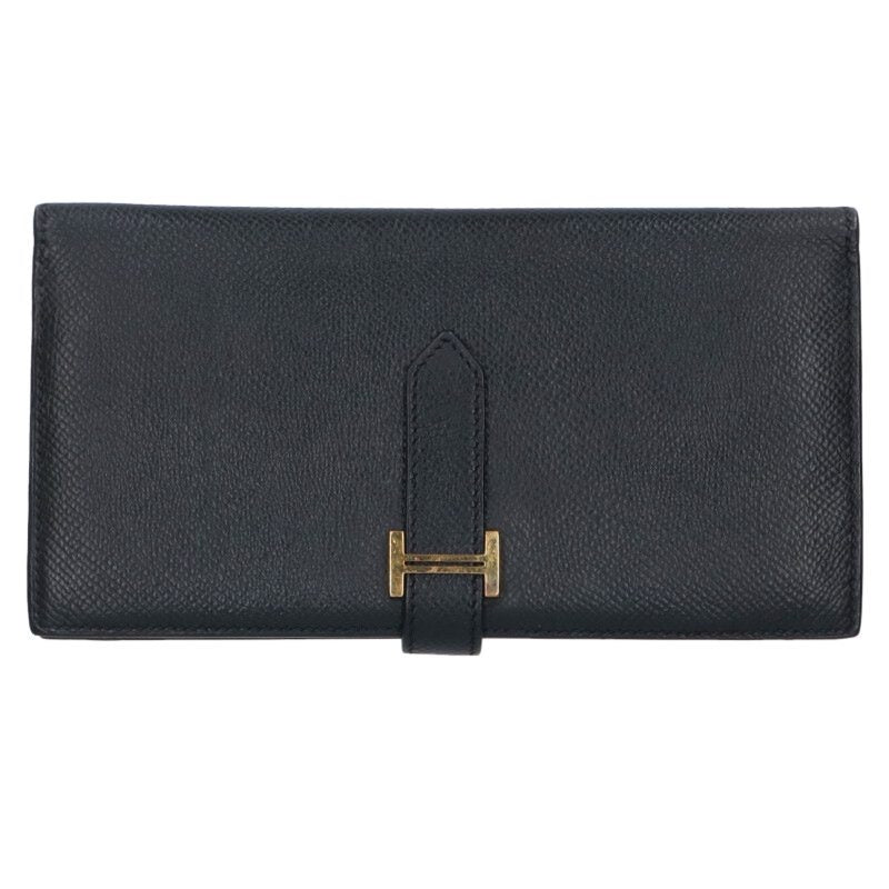 HERMES Bearn Soufflet Veau Epsom Wallet Black Size ONE SIZE