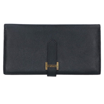 HERMES Bearn Soufflet Veau Epsom Wallet Black Size ONE SIZE
