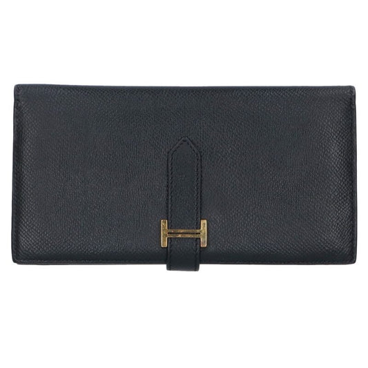 HERMES Bearn Soufflet Veau Epsom Wallet Black Size ONE SIZE