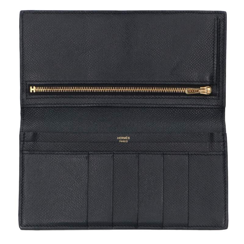 HERMES Bearn Soufflet Veau Epsom Wallet Black Size ONE SIZE