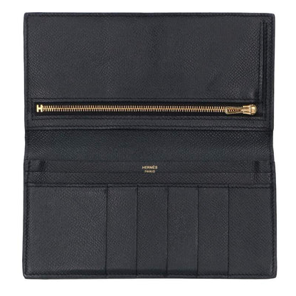 HERMES Bearn Soufflet Veau Epsom Wallet Black Size ONE SIZE