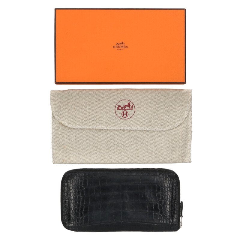HERMES Azap Long Alligator Mat Wallet Noir Size ONE SIZE