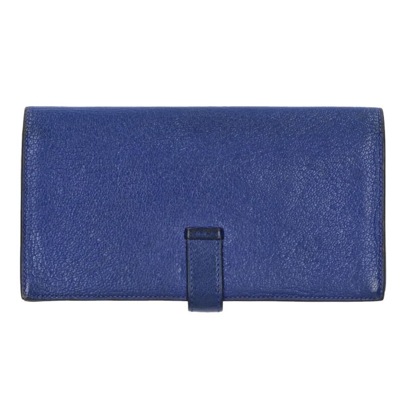 HERMES Bearn Soufflet Chevre Long Wallet Blue Size ONE SIZE