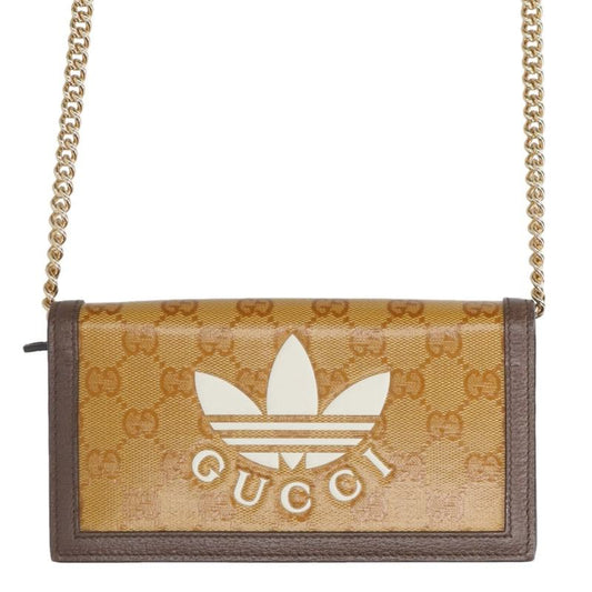 GUCCI Yellow/Brown Chain Bifold Long Wallet Size ONE SIZE