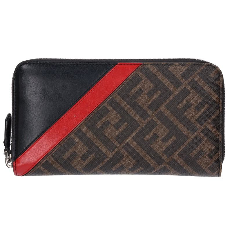 FENDI Brown Zucca Round Zip Wallet Size ONE SIZE