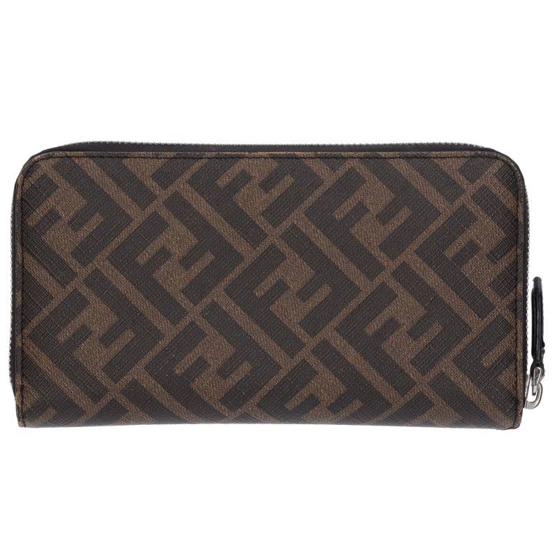 FENDI Brown Zucca Round Zip Wallet Size ONE SIZE