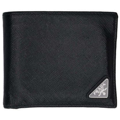 PRADA Saffiano Leather Triangle Wallet Black Size ONE SIZE
