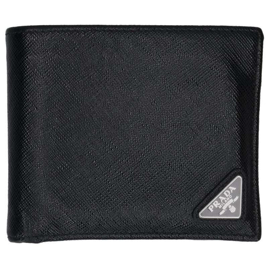 PRADA Saffiano Leather Triangle Wallet Black Size ONE SIZE