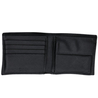 PRADA Saffiano Leather Triangle Wallet Black Size ONE SIZE