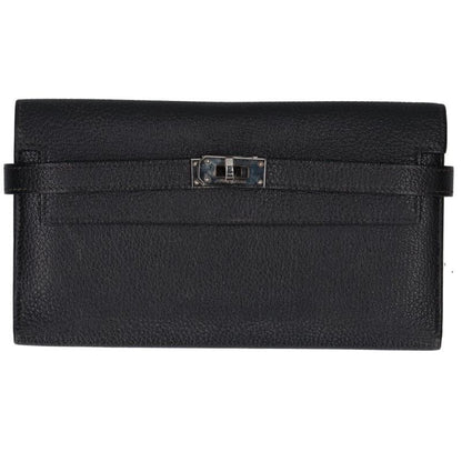 HERMES Kelly Depliant Long Black Chevre Wallet Size ONE SIZE