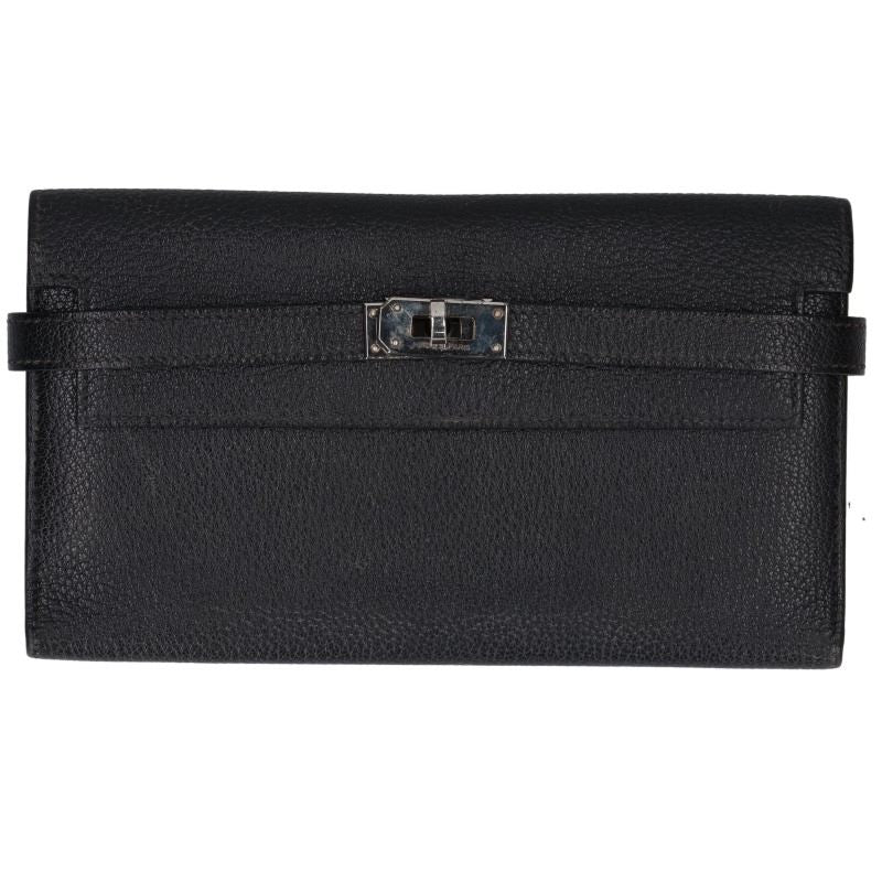 HERMES Kelly Depliant Long Black Chevre Wallet Size ONE SIZE