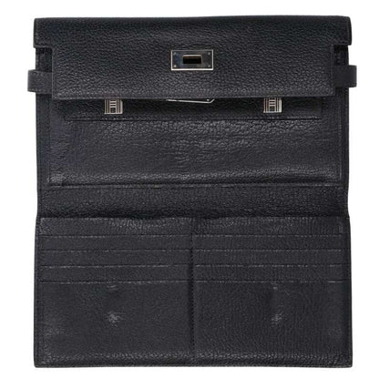 HERMES Kelly Depliant Long Black Chevre Wallet Size ONE SIZE