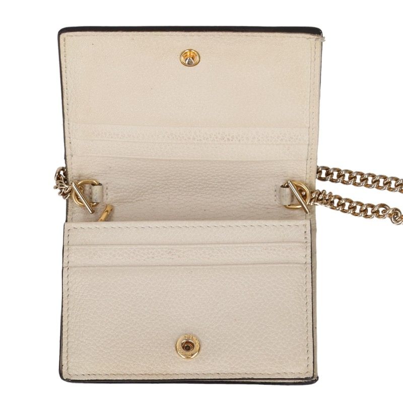 GUCCI Zumi Mini Chain Bi-fold Wallet White Gold