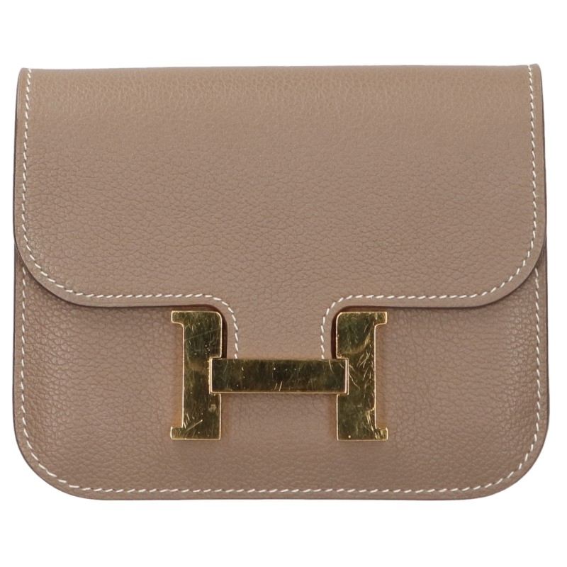 HERMES Constance Slim Etoupe Leather Wallet Gold HW