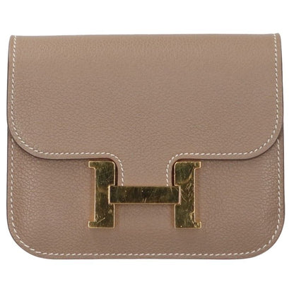 HERMES Constance Slim Etoupe Leather Wallet Gold HW