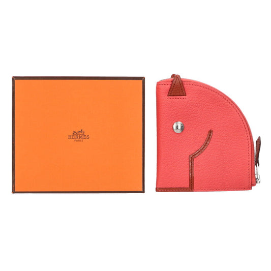 HERMES Paddock Leather Coin Case Pink/Brown Size ONE SIZE