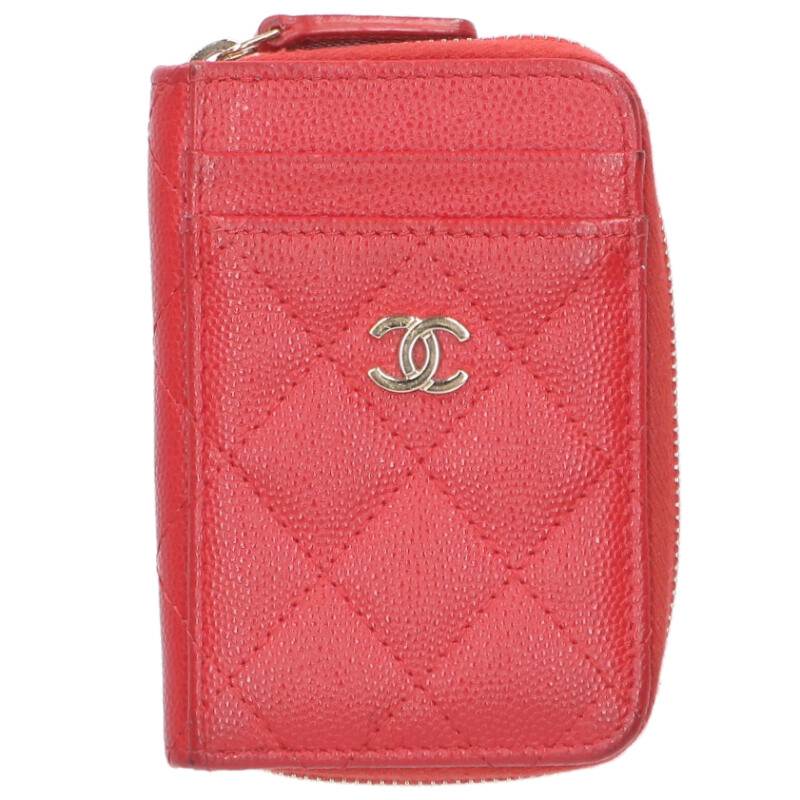 CHANEL CC Caviar Skin Coin Case Red Size ONE SIZE