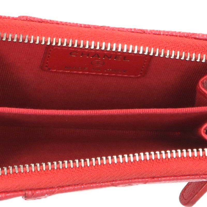 CHANEL CC Caviar Skin Coin Case Red Size ONE SIZE
