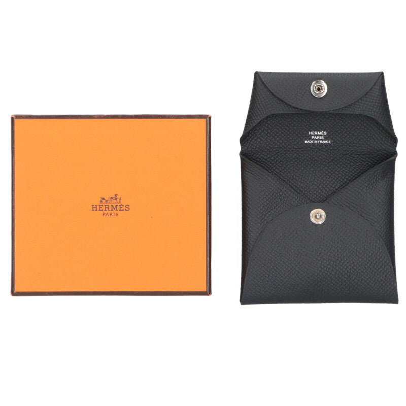 HERMES Bastia Epsom Leather Coin Case Black Size ONE SIZE