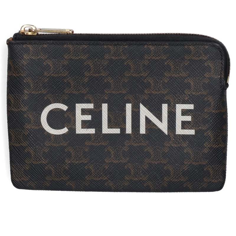 CELINE Triomphe Logo Print Coin Wallet Brown Size ONE SIZE