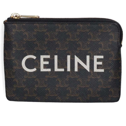 CELINE Triomphe Logo Print Coin Wallet Brown Size ONE SIZE