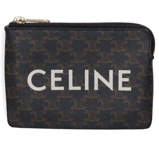 CELINE Triomphe Logo Print Coin Wallet Brown