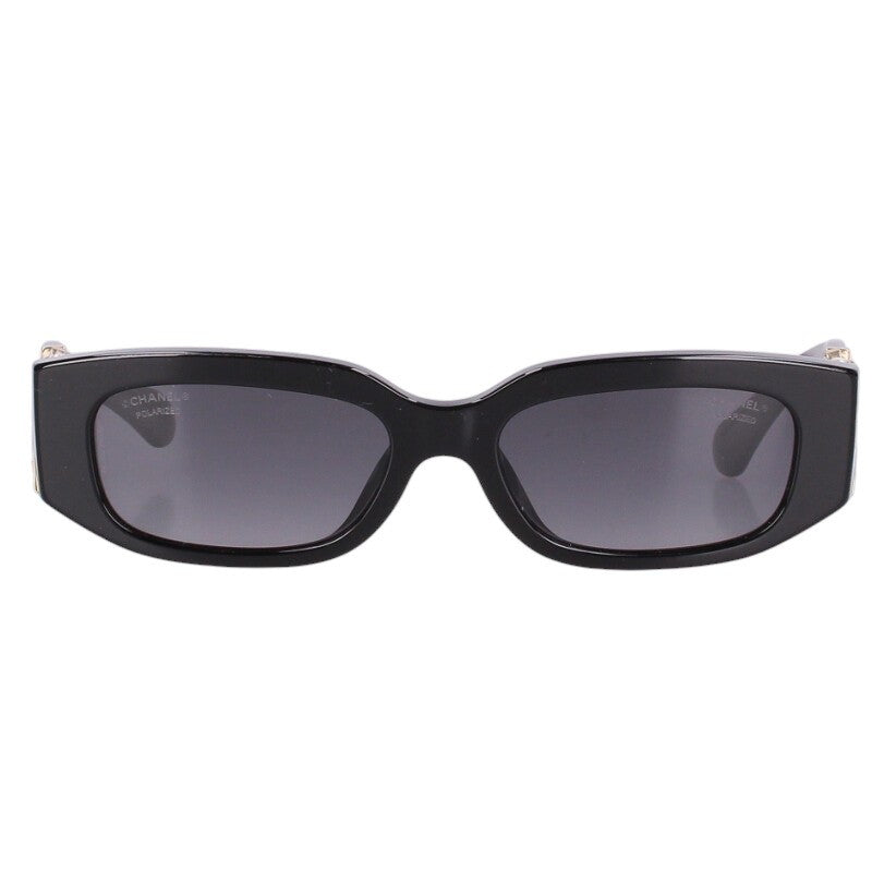 CHANEL Side Faux Pearl Oval Sunglasses Black Size ONE SIZE