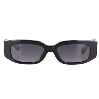 CHANEL Side Faux Pearl Oval Sunglasses Black Size ONE SIZE