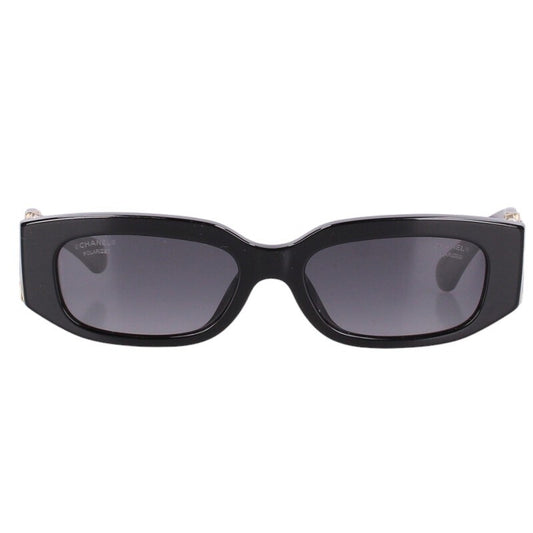 CHANEL Side Faux Pearl Oval Sunglasses Black Size ONE SIZE
