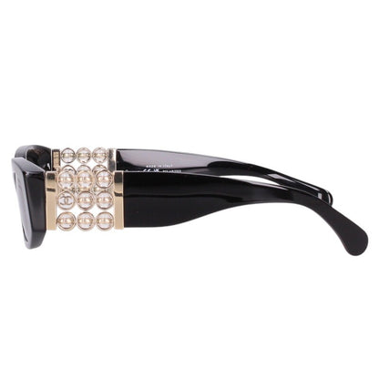 CHANEL Side Faux Pearl Oval Sunglasses Black Size ONE SIZE