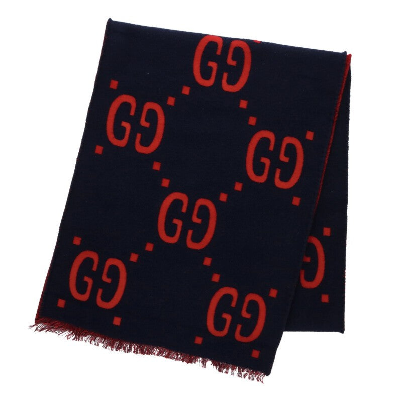 GUCCI GG Jacquard Scarf Navy/Red Size ONE SIZE