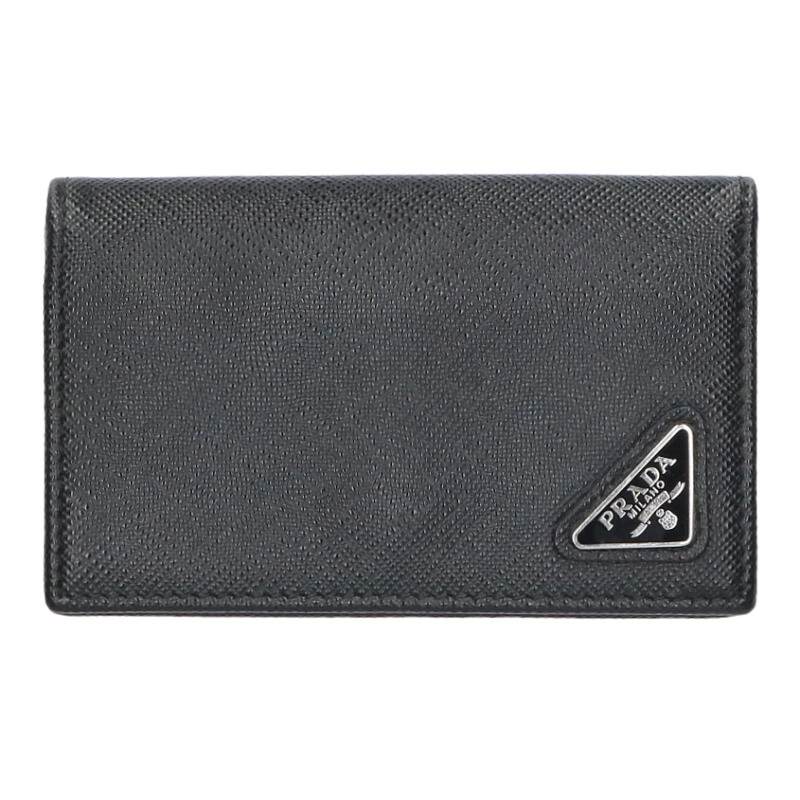 PRADA Triangle Logo Saffiano Card Case Black Size ONE SIZE