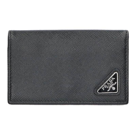 PRADA Triangle Logo Saffiano Card Case Black Size ONE SIZE