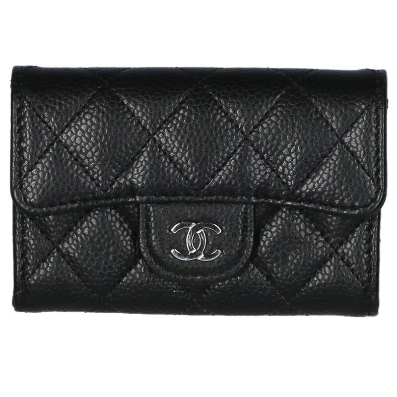 CHANEL Caviar Skin CC Logo Card Case Black Size ONE SIZE
