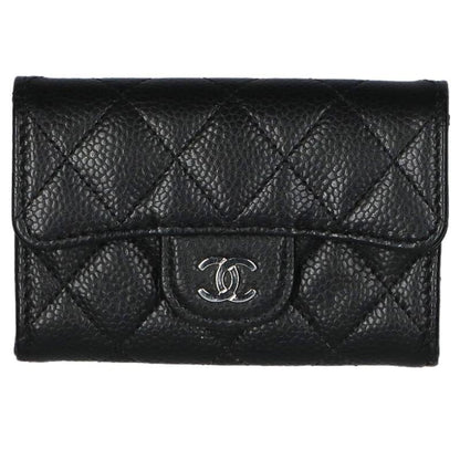 CHANEL Caviar Skin CC Logo Card Case Black Size ONE SIZE