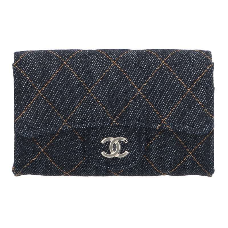 CHANEL 26SS Classic Flat Denim Card Case Blue Size ONE SIZE