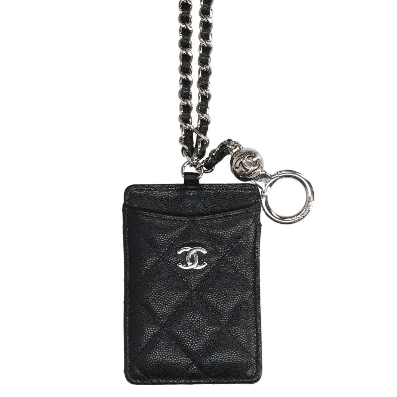 CHANEL Coco Mark Caviar Skin Neck Strap Card Size ONE SIZE