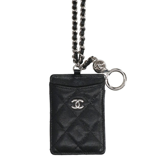 CHANEL Coco Mark Caviar Skin Neck Strap Card Size ONE SIZE
