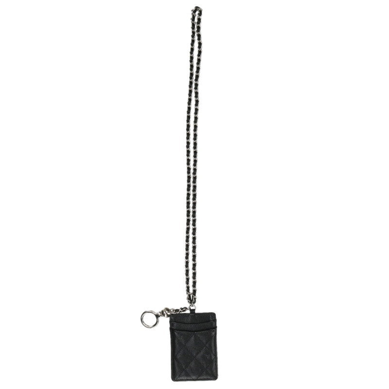 CHANEL Coco Mark Caviar Skin Neck Strap Card Size ONE SIZE
