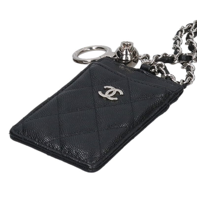 CHANEL Coco Mark Caviar Skin Neck Strap Card Size ONE SIZE