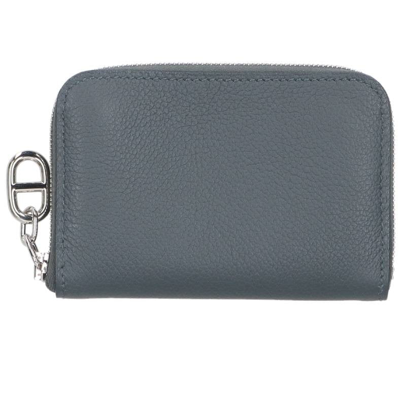 HERMES Zipango Compact Leather Card Case Gris Size ONE SIZE