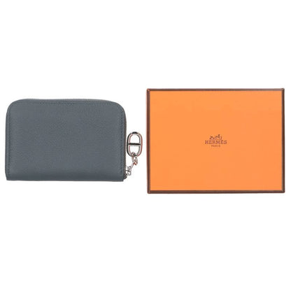 HERMES Zipango Compact Leather Card Case Gris Size ONE SIZE