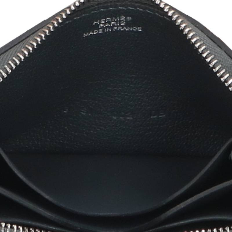 HERMES Zipango Compact Leather Card Case Gris Size ONE SIZE
