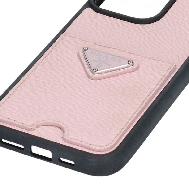 PRADA iPhone 15 Pro Max Triangle Logo Saffiano Case Pink
