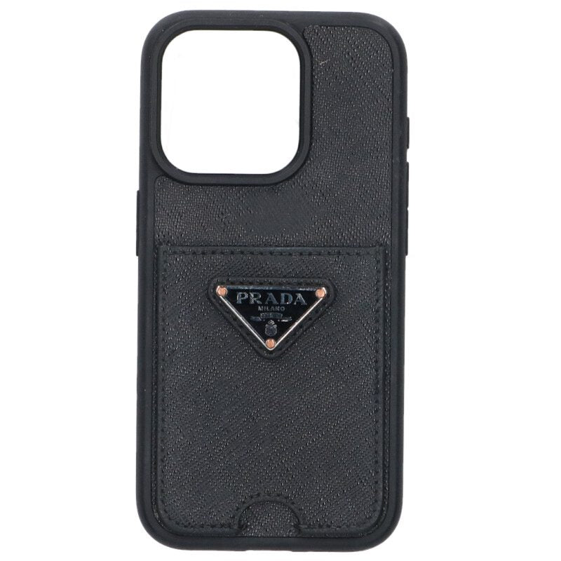 PRADA iPhone 15 Pro Triangle Logo Saffiano Case Black