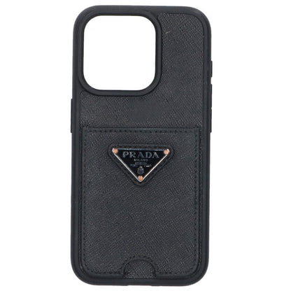 PRADA iPhone 15 Pro Triangle Logo Saffiano Case Black